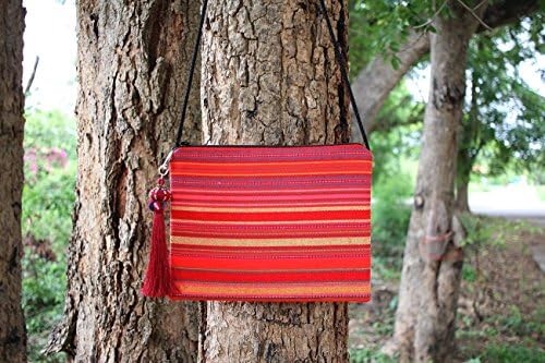 Pim Collection Custom Tablet Case / Tablet Sleeve / Mini Laptop Case / Book Sleeve / Multi-purpose bag in Thai Style Red Tone in Vertical Line