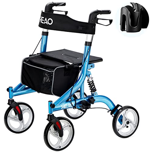 HEAO Rollator Walker with Seat for Seniors,4 x 10" Wheels Upright