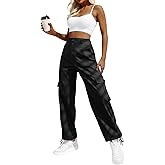 Lepunuo Women's High Waisted Cargo Pants Travel Y2K Streetwear Baggy Stretchy Pants with 6 Pockets Drawstring Ankle Cuffs