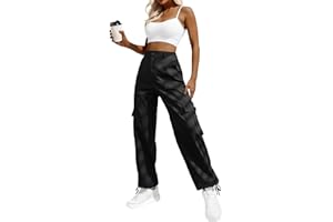 Lepunuo Women's High Waisted Cargo Pants Travel Y2K Streetwear Baggy Stretchy Pants with 6 Pockets Drawstring Ankle Cuffs