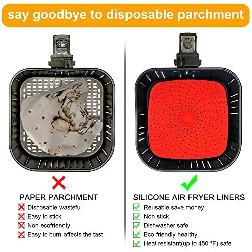 Hasitpro Silicone Air Fryer Liners,8 Inch Square Reusable Air fryer Mats with Air Fryer