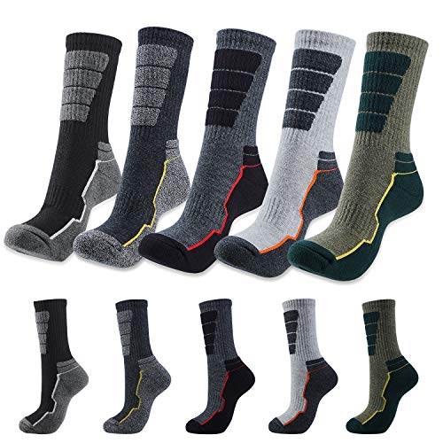 5 Pairs Men's Hiking Socks Multi Performance Moisture Wicking Cushion