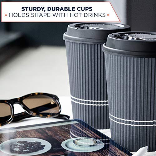 Glowcoast Disposable Coffee Cups With Lids - 12 oz To Go Coffee Cup With Lid (90 Set). Durable Togo Travel Paper Hot Cups Insulated For Hot and Cold Beverage Drinks, No Sleeves Needed (Dusk Grey)