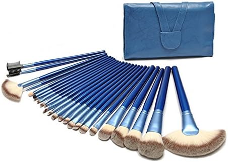 HI GIRL 24 Pcs Makeup Brush Set Professional Wood Handle Premium Synthetic Kabuki Foundation Blending Blush Concealer Eye Face Liquid Powder Cream Cosmetics Lip Brush Tool Brushes Kit (Blue Case Bag)