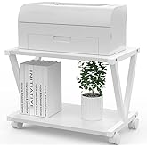 VEDECASA Retro Desktop Printer Stand,2 Tier Wood Printer Shelf, Modern Wood Storage Book Shelf Organizor for Home Office,Stylish V-Shaped Frame,Fits Small Size Printers (White)