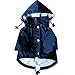 Navy Blue Zip Up Dog Raincoat with Reflective Buttons, Pockets, Rain/Water Resistant, Adjustable Drawstring, & Removable Hood - Size XS to XXL Available - Stylish Premium Dog Raincoats by Ellie (M)