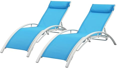 doit juego de 2 sillas de salon para patio reclinables ajustables sillas de salon para piscina sillas plegables al aire libre azul