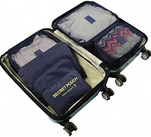6 Set Travel Storage Bags Yeeth Durable Multi-functional Clothing Sorting Packages,Travel Packing Pouches,Luggage Organizer Pouch,High Capacity Luggage Clothes Tidy Organizer Pouch Suitcase Navy Blue