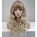 BERON 23 Inches Ash Blonde Wig Long Curly Wig with Bangs Synthetic Wig Women Girls Ash Blonde Highlight Wigs with Wig Cap