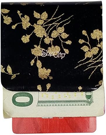 Money Clip, Gold Flowers on Black, Makes a Great Gift
