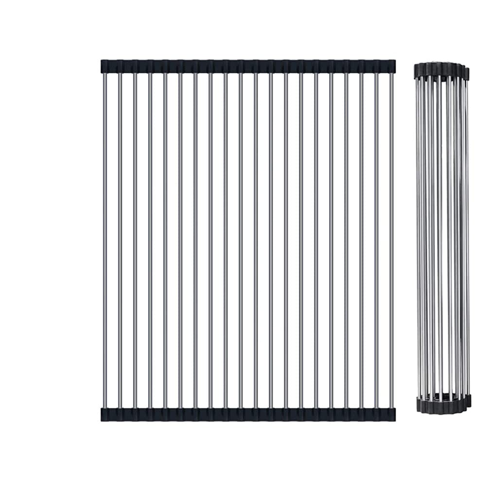 Roll-Up Dish Drying Rack - Kitchen Over Sink Drainer Rack with FDA Grade Non-Slip Silicone and 304 Stainless Steel Pipe,Heat Resistant Dish Drainers, Rolls Out Over Any Sink or Counter,47 X 38cm