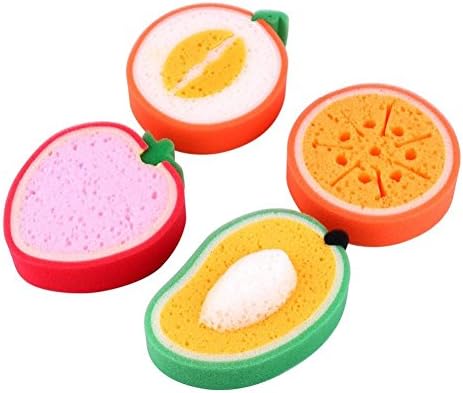 Vetson 4PCS Multi Colored Fruit Shaped Sponges Kitchen Tool Washing Cleaning Sponge Cloth, Strong Decontamination Scouring Towels (Fruit color)