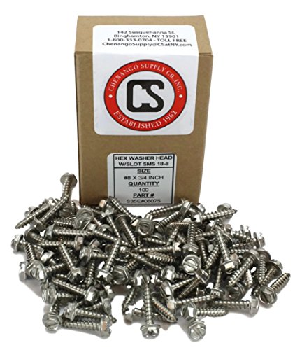 #8 X 3/4" Stainless Steel Hex Washer Head w/Slot Sheetmetal Screw (1/2" to 1-1/2" in Listing) 100 pcs Sheet Metal Screws (#8x3/4 Inch)