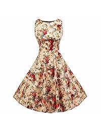 Samtree - Vestido para mujer, estilo Hepburn de los años 50, estilo vintage, floral, para jardín, cóctel, fiesta, swing