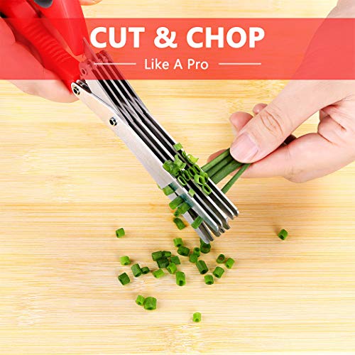 Herb Scissors, Kitchen Shears, Besiva 5 Blades Stainless Steel Multipurpose Vegetable Scissors with Cleaning Brush, Ideal for Snipping Herbs, Office Shredding Paper, Art Handmade Papercut,qwe4 - Thumbnail 2