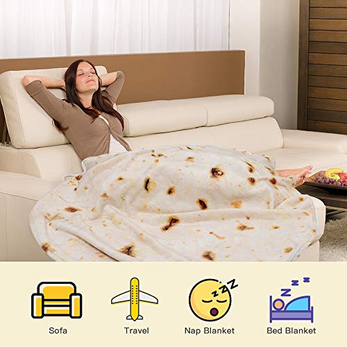 LetsFunny Burrito Tortilla Human Blanket, Burrito Wrap Novelty Blanket Tortilla Towel for Adults/Kids, Giant Round Beach Towel/Throw Blanket/Picnic Blanket (Yellow 3, 71.00)