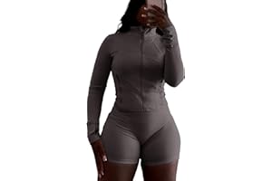Vssjavun Women 2 Piece Outfits Sweatsuit Sets Long Sleeve Full Zip Workout Jacket Bodycon Shorts Set Tracksuit Loungewear