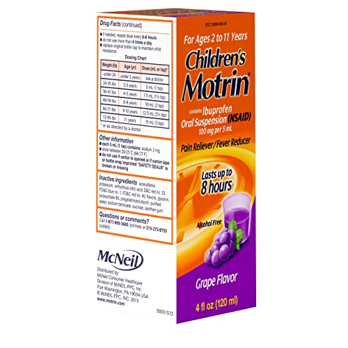 CHILDREN’S MOTRIN ORAL SUSPENSION, PAIN RELIEF, IBUPROFEN, GRAPE FLAVORED, 4 OZ