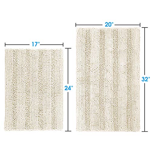HOMEIDEAS Ivory/Cream Bathroom Rugs 2 Pieces Set, 20"x32" Plus 17"x24