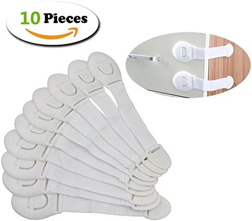 Canyoze Adjustable Baby Safety Locks Straps Latches For Kids Child Toddler Proofing Cabinets,Drawers Sliding Doors,Refigerator,Windows,Toilet Seat,Lever Door Handle,Fridge and Oven -10 Pieces