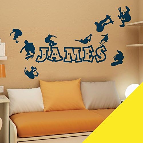 Personalised Name Boys Decal Wall Sticker - Skaters, Skateboard, Park, Skate [Lemon]