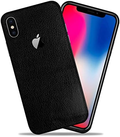 Black Leather Texture Protective Skin Decal for Apple iPhone X/iPhone 10 Sticker Wrap Cover 2 Pack by GolemGuard
