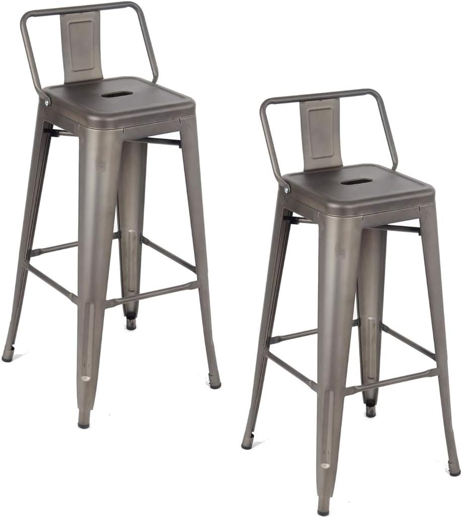 Metal Vintage Stool Kitchen Breakfast Bar Stools Sgabello Due Gun Metal - Twin Pack
