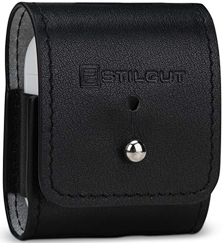 StilGut Leather Case for Apple AirPods 2. Generation, AirPods 2 Case, Black Nappa