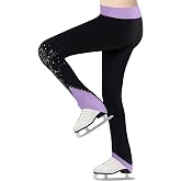 Gogokids Girls Ice Skating Pants Black Tights Fleece Dancing Trousers for Kids 4-14 Years