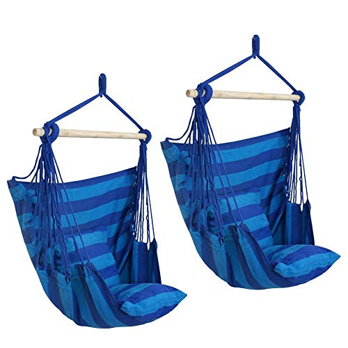 ZotoyaShop Hanging Chair Patio Rope Hammock Porch Swing Yard Tree Hanging Air Swing Outdoor Deluxe Seat Blue Camping 2 pcs