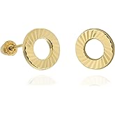 Real 10k White Gold Diamond Cut Circle Stud Earrings with Screw back for Women Men for Sensitive ears Small & Minimalist Dot Studs Jewelry for Valentine's Day Gifts (Real 10K White And Gold Diamond Cut Circle