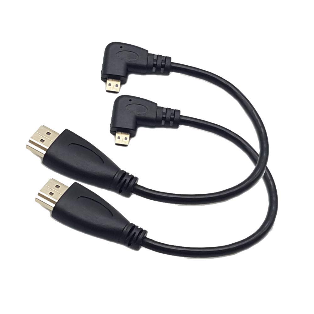 LiKuCo 2Pack 8inch 90 Degree Angled Micro HDMI Male To HDMI Male Cable Adapter Connector (Black 2Pack Left Angled)