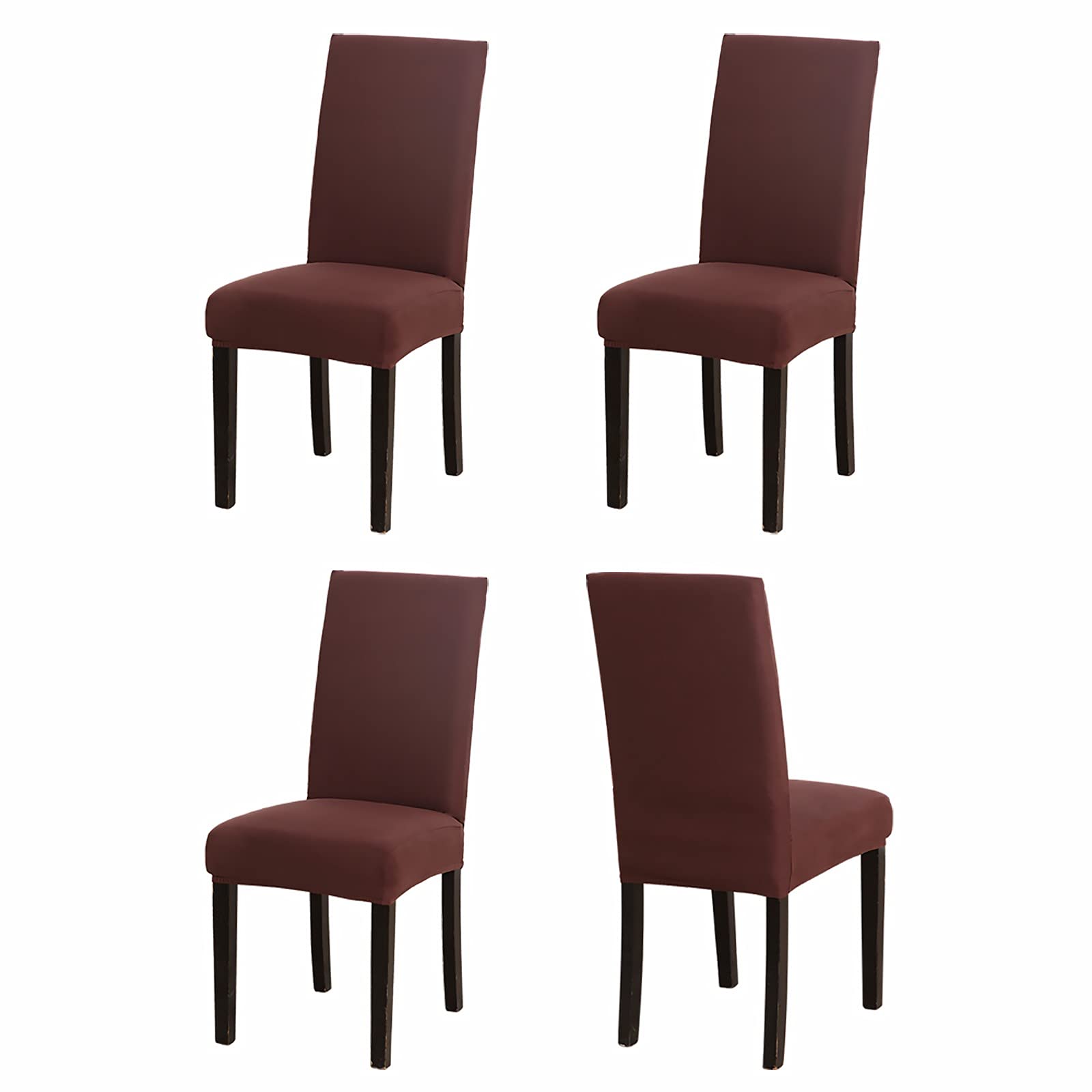 Sufdari Chair Covers 4 Brown,Stretch Dining Chair Covers, Spandex seat Covers for Dining Chairs,Elastic Washable Chair Protectors for Dining Room,Hotel,Restaurant,Banquet (4,Brown)