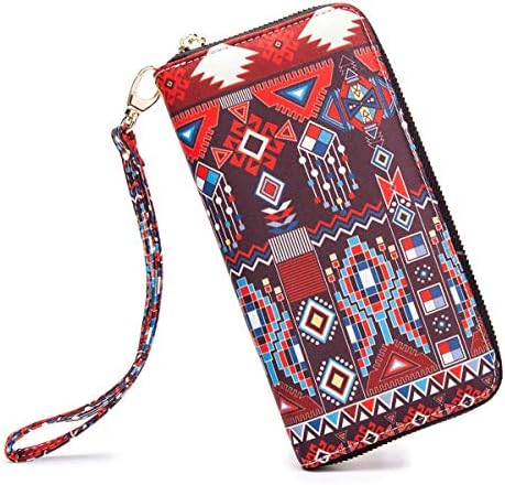 Women's Wallet RFID Blocking Bohemian style Credit Card Zip Around Phone Clutch Large Travel Purse Wristlet Clutch Wallet Zipper Wallet For Women