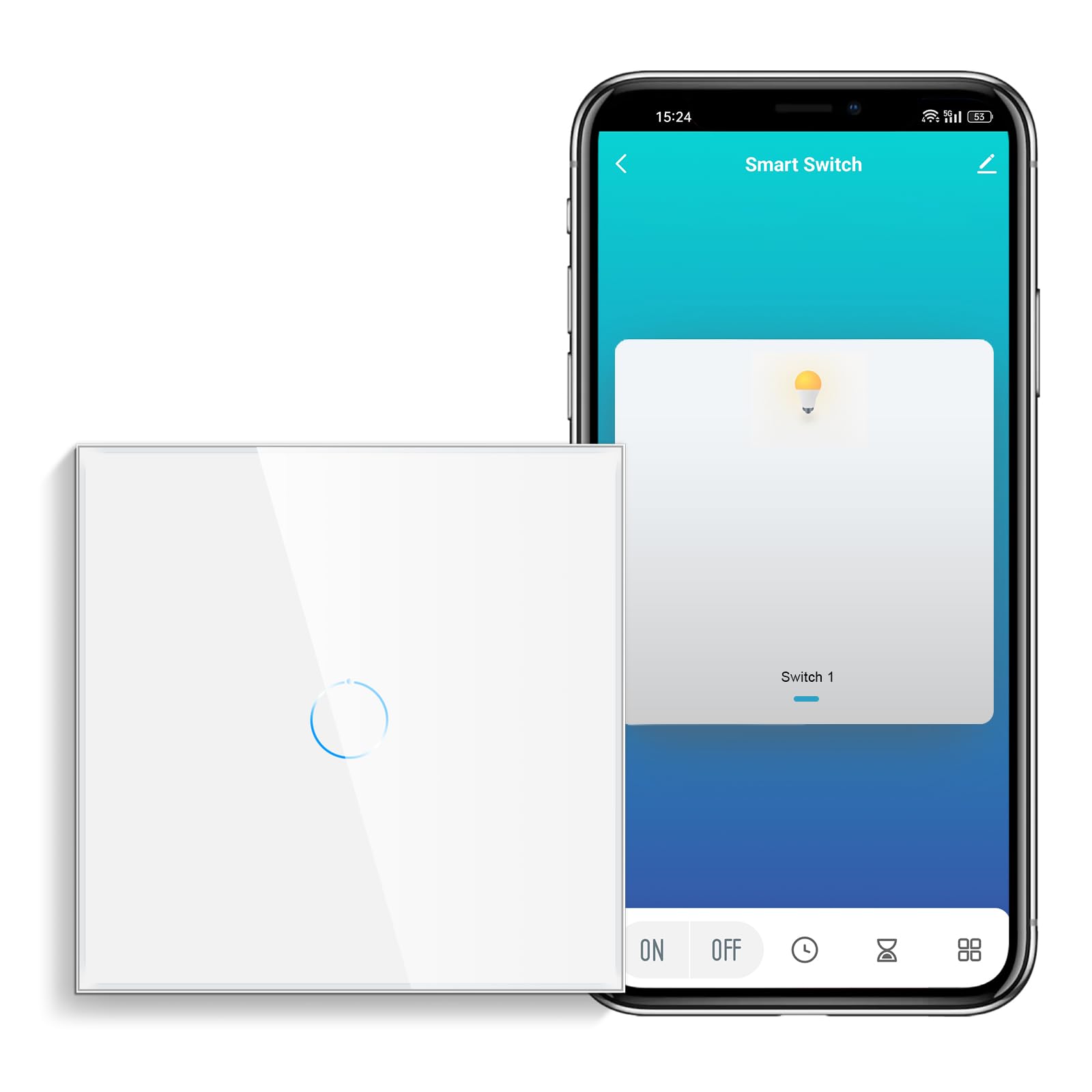 CNBINGO Smart Touch Light Switch with Glass Wall Plate and LED Backlight, No Neutral Wire Required, Works with Alexa, Google Assistant, Timing or Schedule — image 1