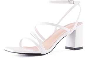 LACUONE Strappy Heels for women Block Heels Square Toe Chunky Ankle Buckle Pump Heeled Sandals