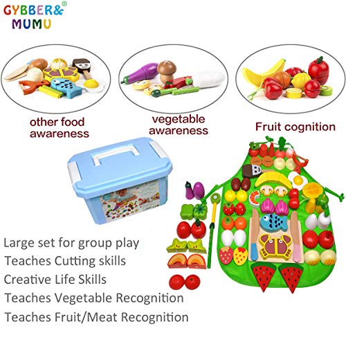 GYBBER&MUMU Play Food Cutting Fruits Vegetables Pretend Food Playset Kitchen Toys Fun [Solid Wood] Educational Early Age Basic Skills Development 40pcs Set - Thumbnail 2