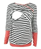 Chulianyouhuo Breastfeeding Shirt Striped Patchwork Long Sleeve Maternity Breastfeeding and Nursing Tops (XXL, Coral)