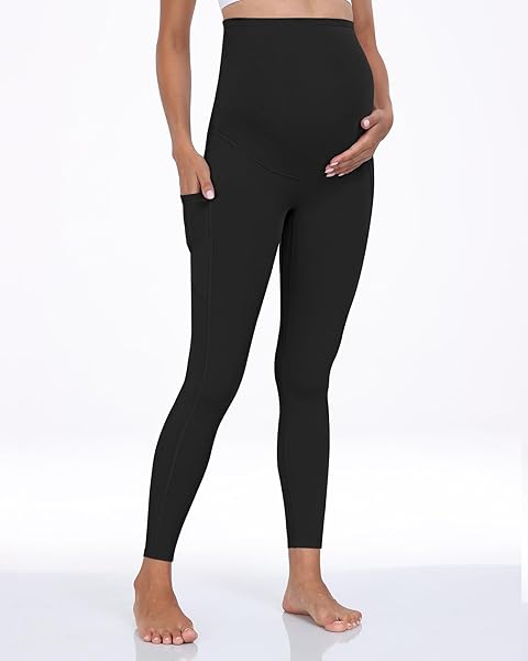 WHOUARE MATERNITY LEGGINGS OVER THE BELLY WITH POCKETS FOR WOMEN PREGNANCY HIGH WAISTED WORKOUT ACTIVEWEAR YOGA PANTS 2BLACK-XL