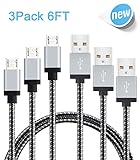 Micro USB Cables, Quntis 3 Pack 6ft Nylon Braided Android Charger Data Cable High Speed USB 2.0 Durable Charging Cable for Samsung, HTC and Other Smart Cell Phones (Black)