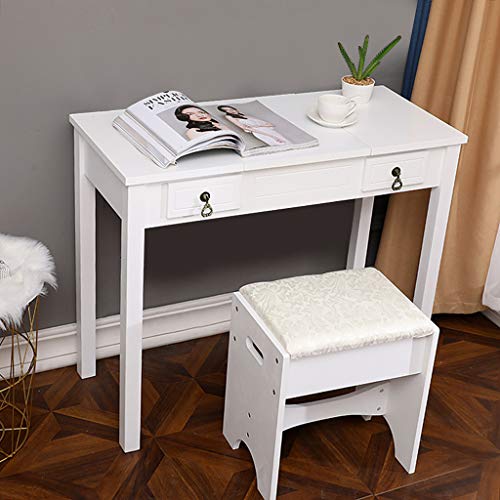 Vanity Set with Flip Top Mirror & Cushioned Stool Dressing Table Vanity Makeup Table 6 Drawers 2 Dividers Movable Organizers - Easy Assembly 35.4''L x 15.8''W x 29.5''H