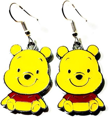 Disney WINNIE THE POOH Metal Enamel Character Drop Dangle Hook Earrings With Gift Box