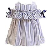 Summer Children Girls Dress Sleeveless Blue Striped Ruffles Dress + Headband 2PC Fashion Clothes for Girls