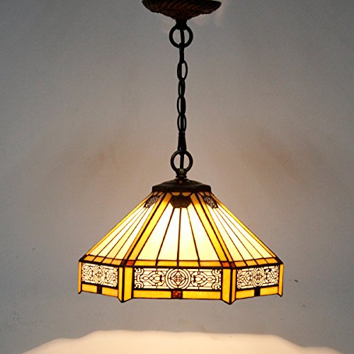 WERFACTORY Tiffany Pendant Light Fixture Yellow Hexagon Stained Glass