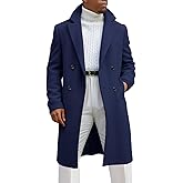 Runcati Mens Trench Coat Notched Lapel Double Breasted Mid Long Pea Coat Casual Fall Winter Classic Overcoat