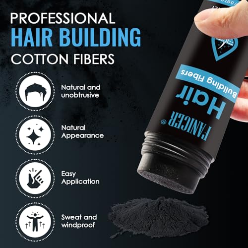 Hair Densifying Powder, Hair Powder, Hair Fibre with Spray Applicator, Thickening Spray Powder, Naturally Thicker, For Women and Men, Black