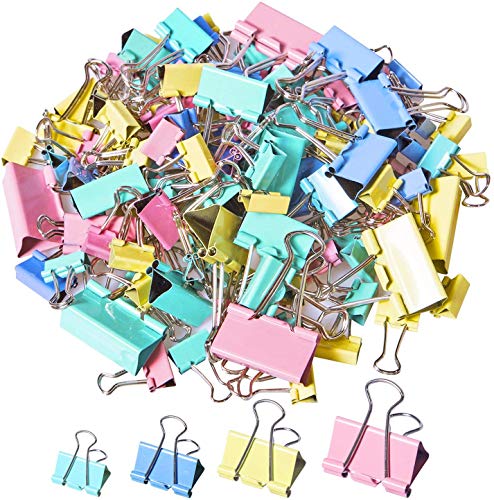 Hslife 160 Pcs Binder Clips Paper Clamps Assorted Colors, Paper Binder Clips Paper Clamps Paper Metal Fold Back Clips for Office, School and Home Supplies, Assorted Colors
