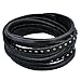 Fashion Punk Rock Rivets Multilayer Leather Women Men Bangle Bracelet Cuff Wristband Sl2446 (Black)