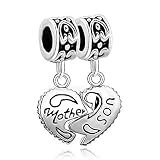 Pro Jewelry "Heart w/ Mother & Daughter or Mother & Son " Dangle Charm Bead Compatible with European Snake Chain Bracelets