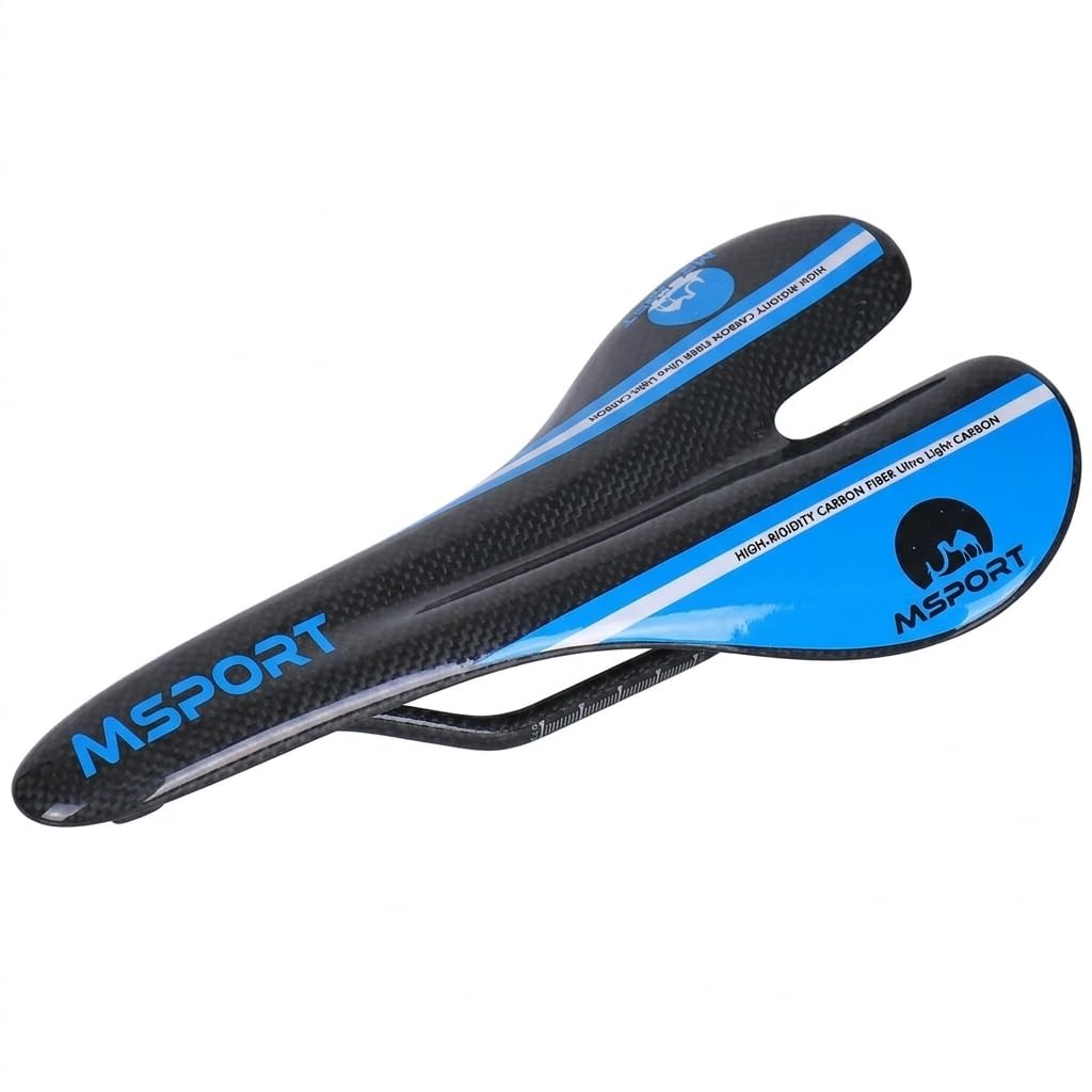 Msport Saddle for Road Bike Racing and MTB in Carbon Fibre Super Light 95 g +/- Blue